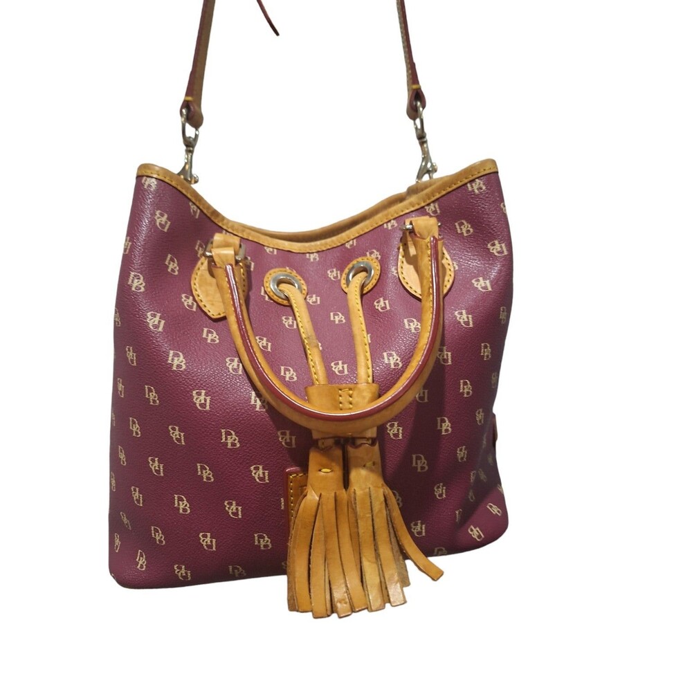 Vintage Dooney & Bourke Drawstring Tassel Tote Bag – Burgundy, Removable Strap